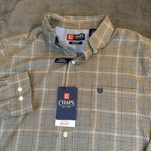 Chaps Stretch Plaid Button Down Shirt Button Up Long Sleeve Mens Large NWT